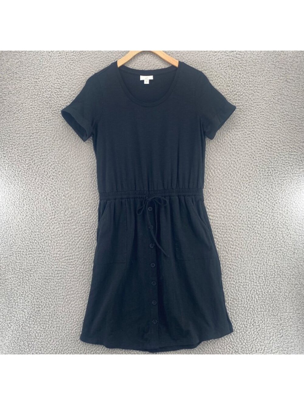 J Jill Dress Women Extra Small Black Knit Drawstring Waist Blouson Button Pocket